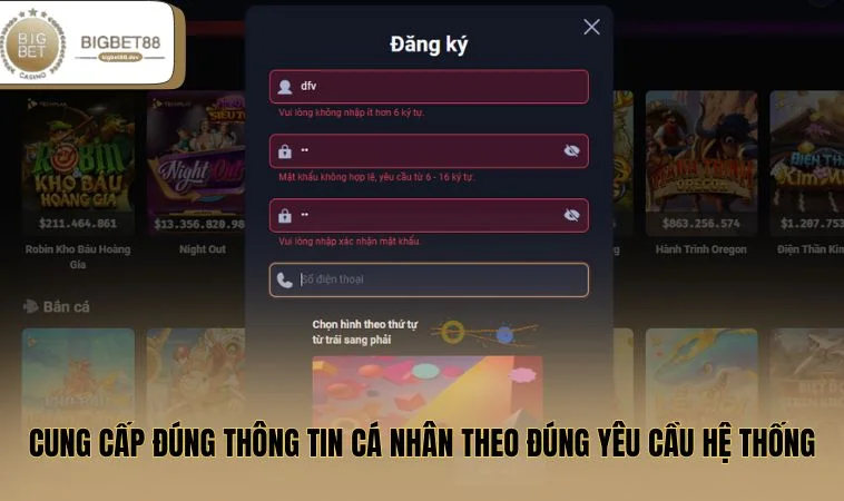 Cung cấp đúng thông tin cá nhân theo đúng yêu cầu hệ thống