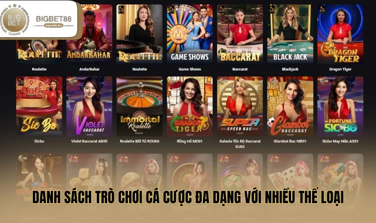 Danh sách trò chơi cá cược đa dạng với nhiều thể loại